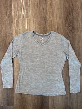 Seg'ments 100% Merino Wool Base Layer Long Sleeve V Neck Striped Top Sz XL Cozy